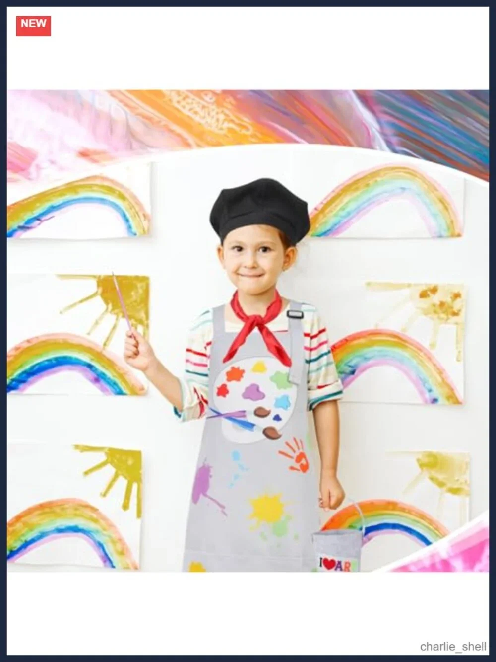 Kids Artist Costume Set Painter Dress Up Beret Apron Palette Brush Career Day